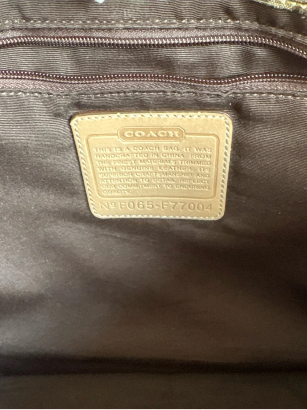 COACH Brown Signature Canvas Messenger with Tan Leather Center Stripe